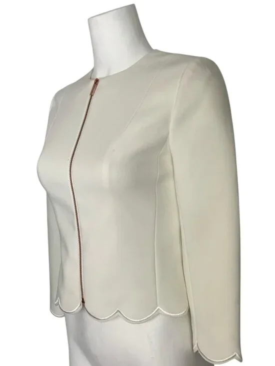 Ted Baker Heraly Scalloped Hem Cropped Jacket 0 Off White - Picture 3 of 16